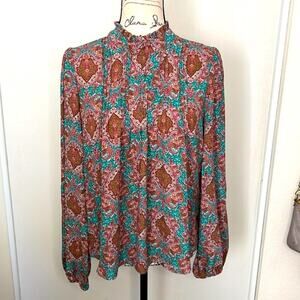 NWT! Joie Paisley Print Pleated Ruffled Boho Chic Blouse Size Medium